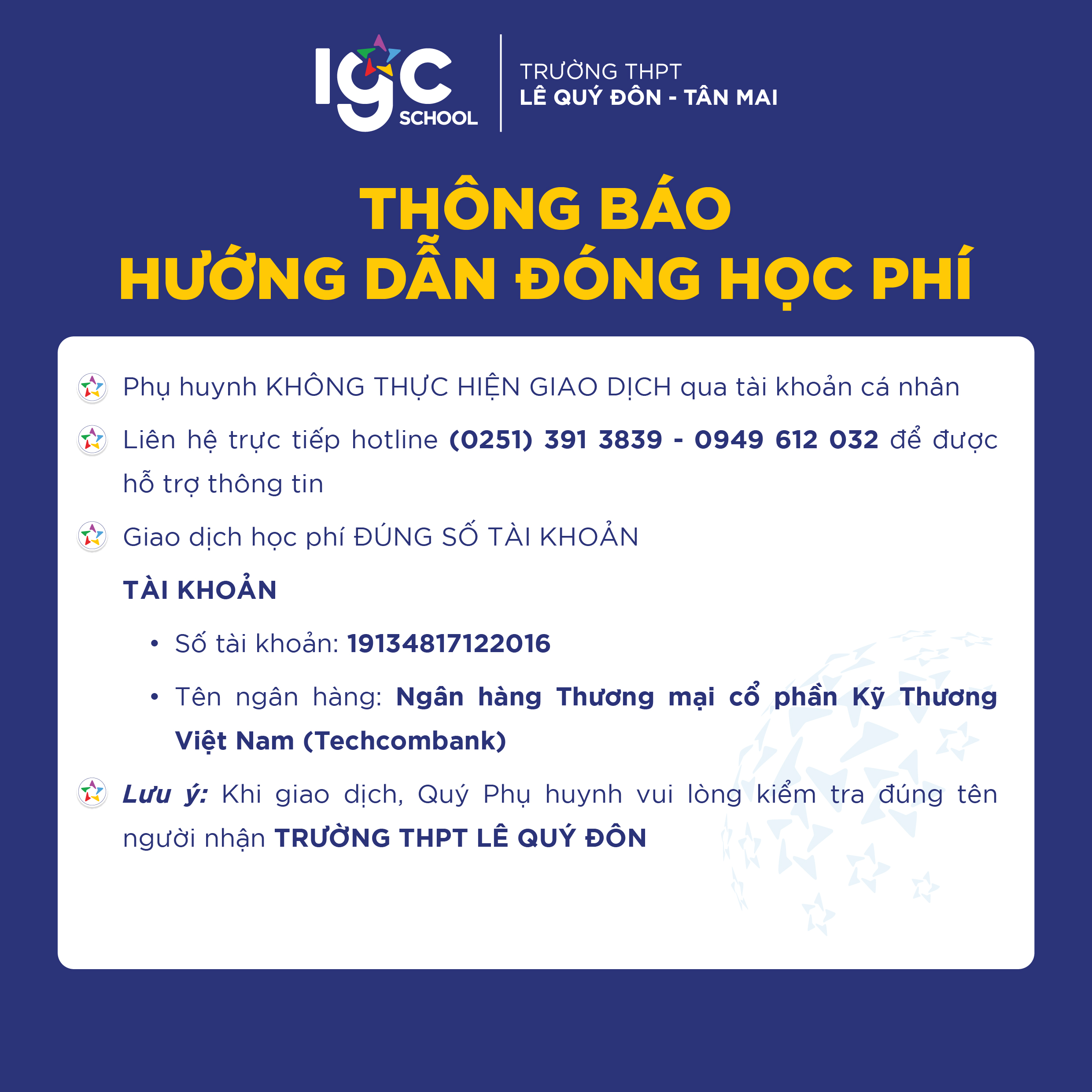 THÔNG BÁO HƯỚNG DẪN ĐÓNG HỌC PHÍ